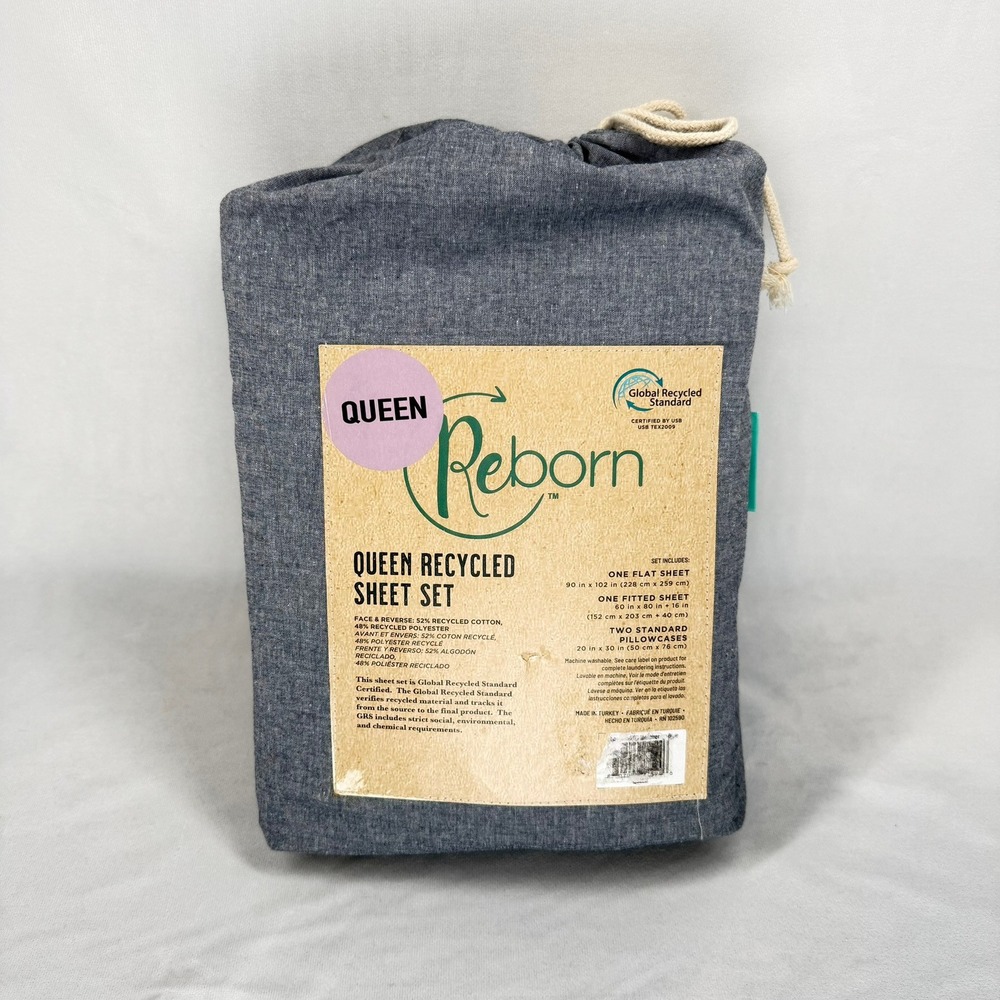 Reborn Queen Recycled Sheet Set Gray 4 Piece Eco Friendly Bedding